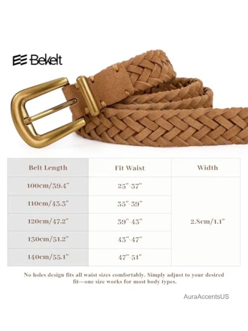 Braided Suede Belt with Matte Gold Buckle for Jeans Pants Dresses